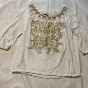 INC cream and gold long sleeve top size L.